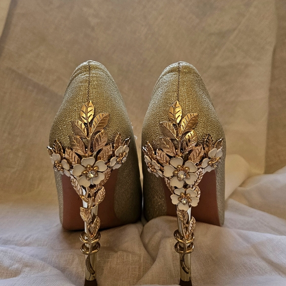 Shoes - Gold Embellished Women's Evening Heels